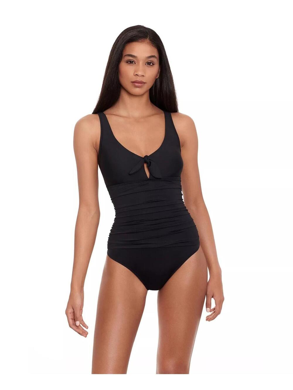 130$ Lauren Ralph Lauren Front-Tie One-Piece Swimsuit Women's Size 16 Black